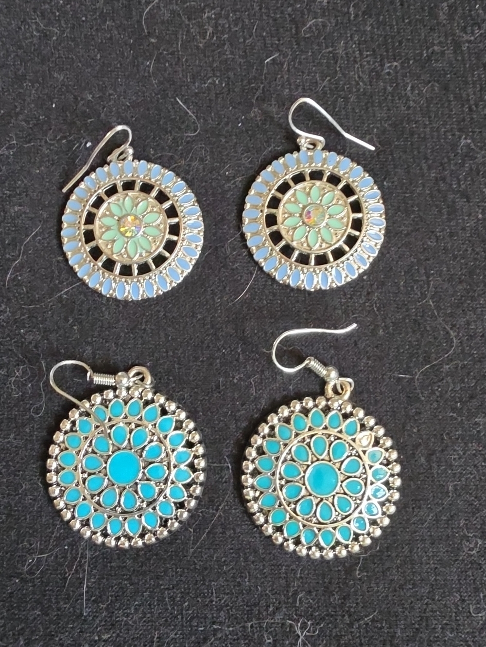 Boho Turquoise and Light Blue Floral Drop Earrings - Unbranded